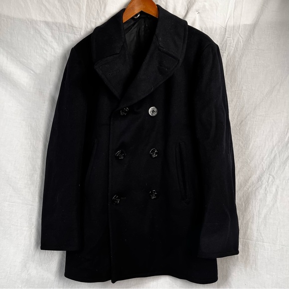 Vintage US Navy Peacoat Mens 38R Blue Wool Anchor Button Double